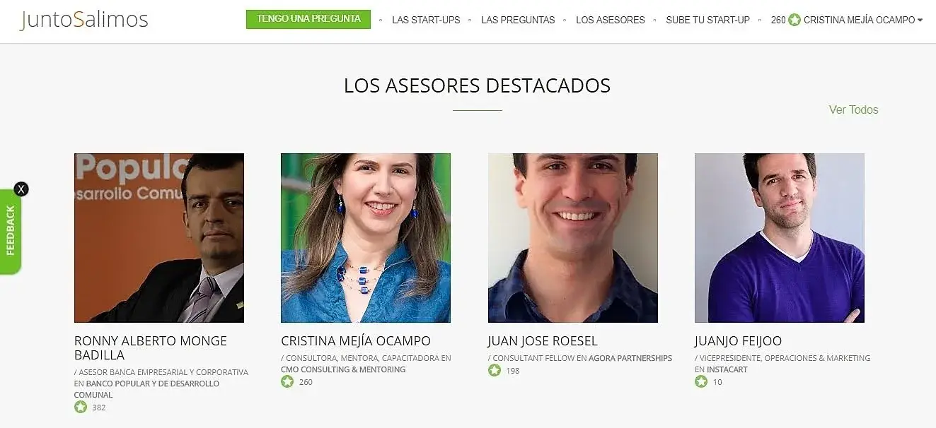 Asesora destacada del programa iberoamericano de acompañamiento empresarial Juntos Salimos, creado por alumnos de la Universidad de Stanford.